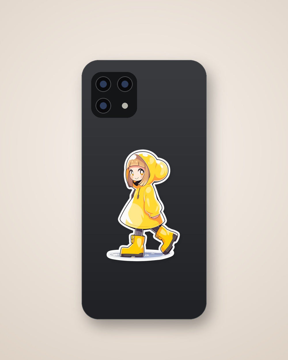 Cute Anime Girl in Yellow Raincoat Sticker
