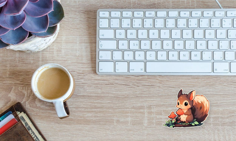Cute Squirrel with Mushrooms Sticker
