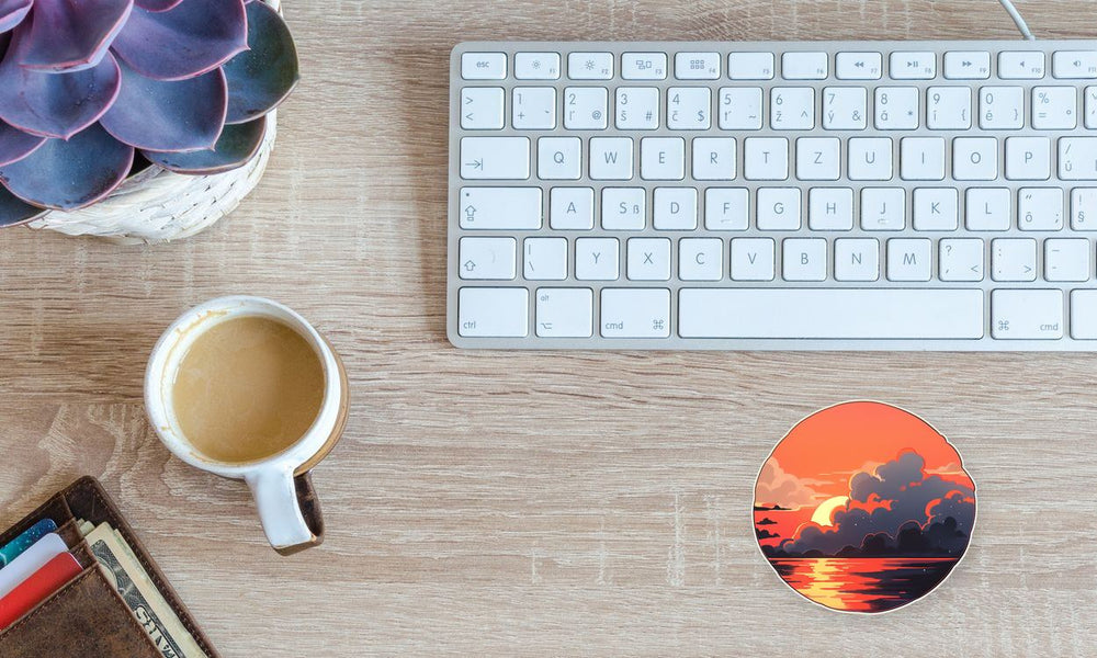 Orange Sea Sunset Round Sticker
