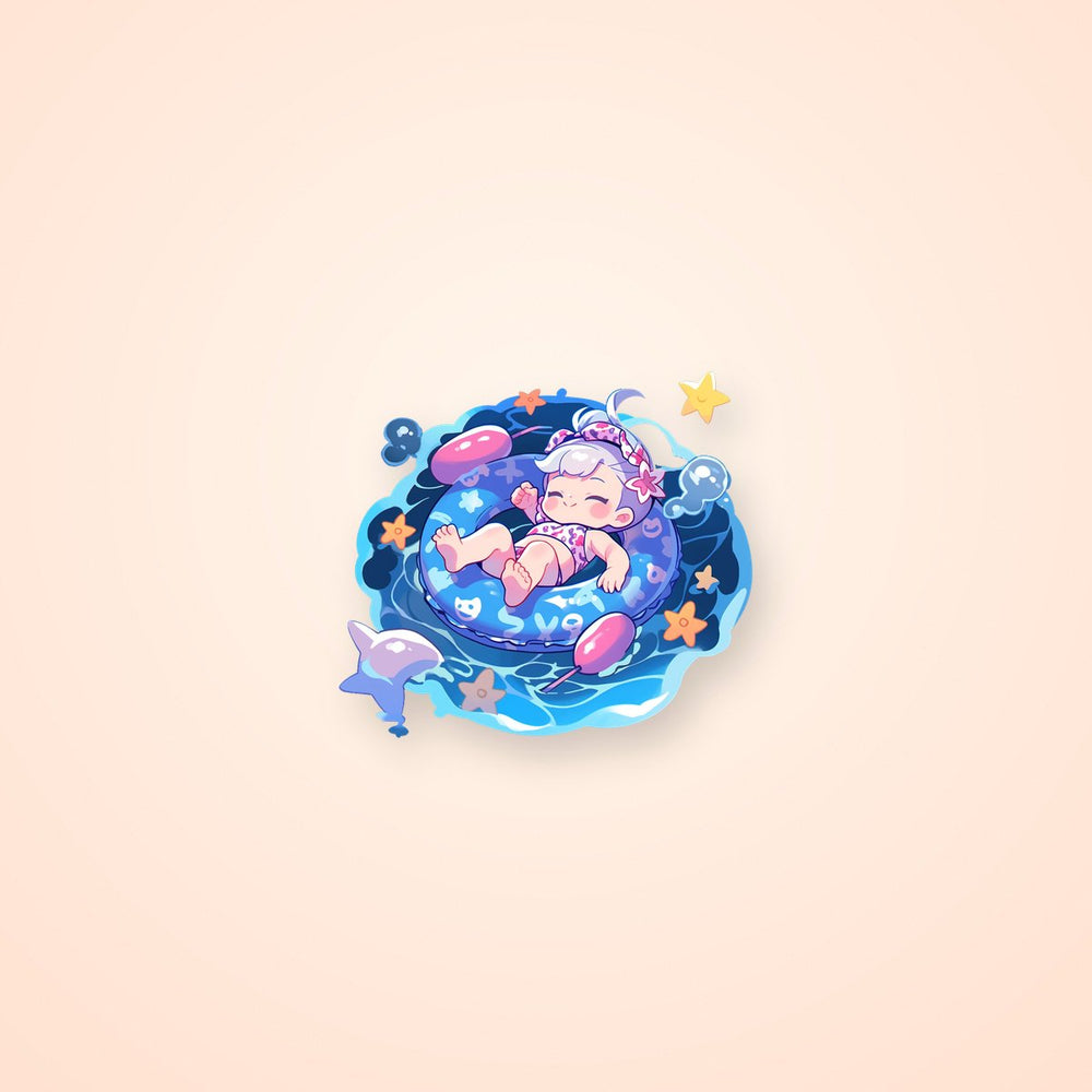 Summer Aesthetic Cute Girl Child on Swim Ring in Water Sticker