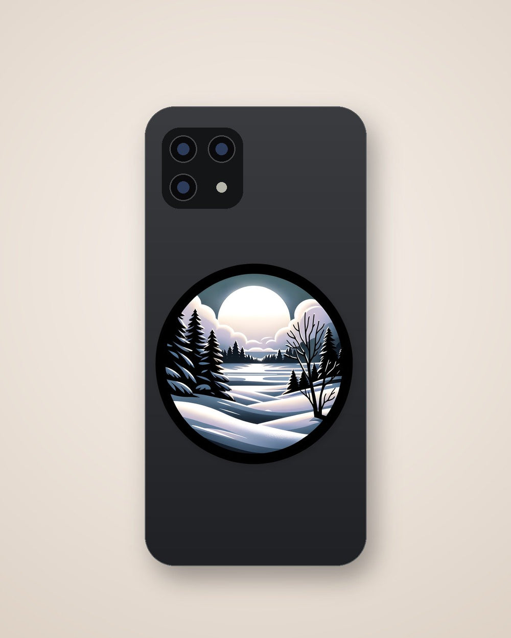 Snowy Forest & Moon Round Sticker