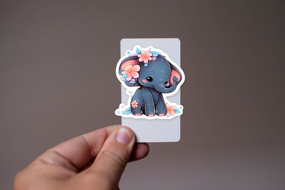 Baby Elephant with Flowers Sticker