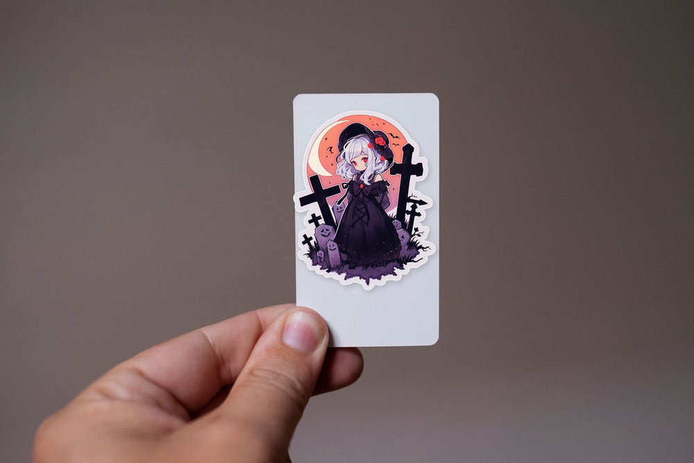 Halloween Anime Girl in Spooky Cemetery Sticker