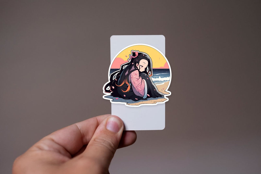 Kimetsu No Yaiba Sad Nezuko on Sandy Beach Sticker