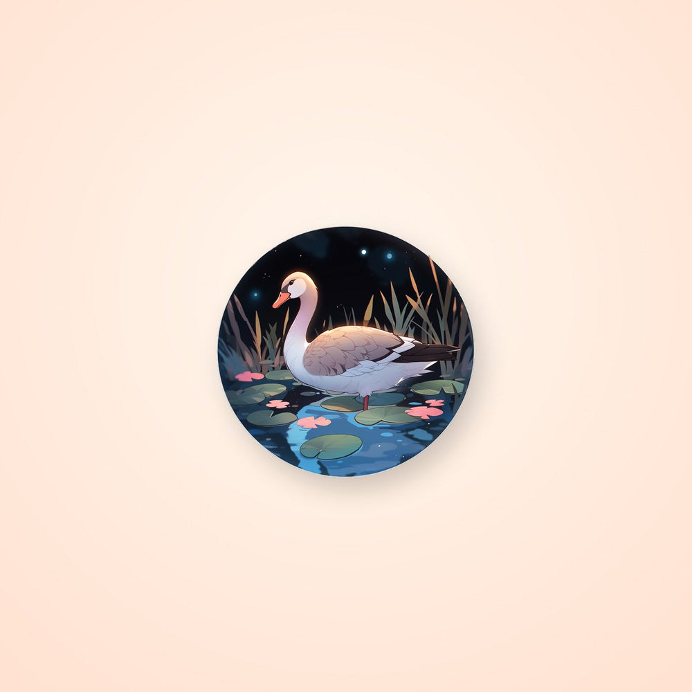 Goose on a Pond Round Sticker