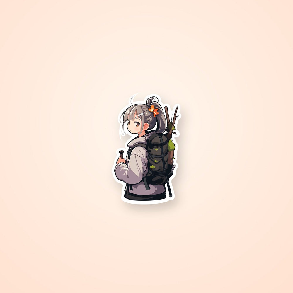 Anime Girl Looking from Behind Hiking Sticker