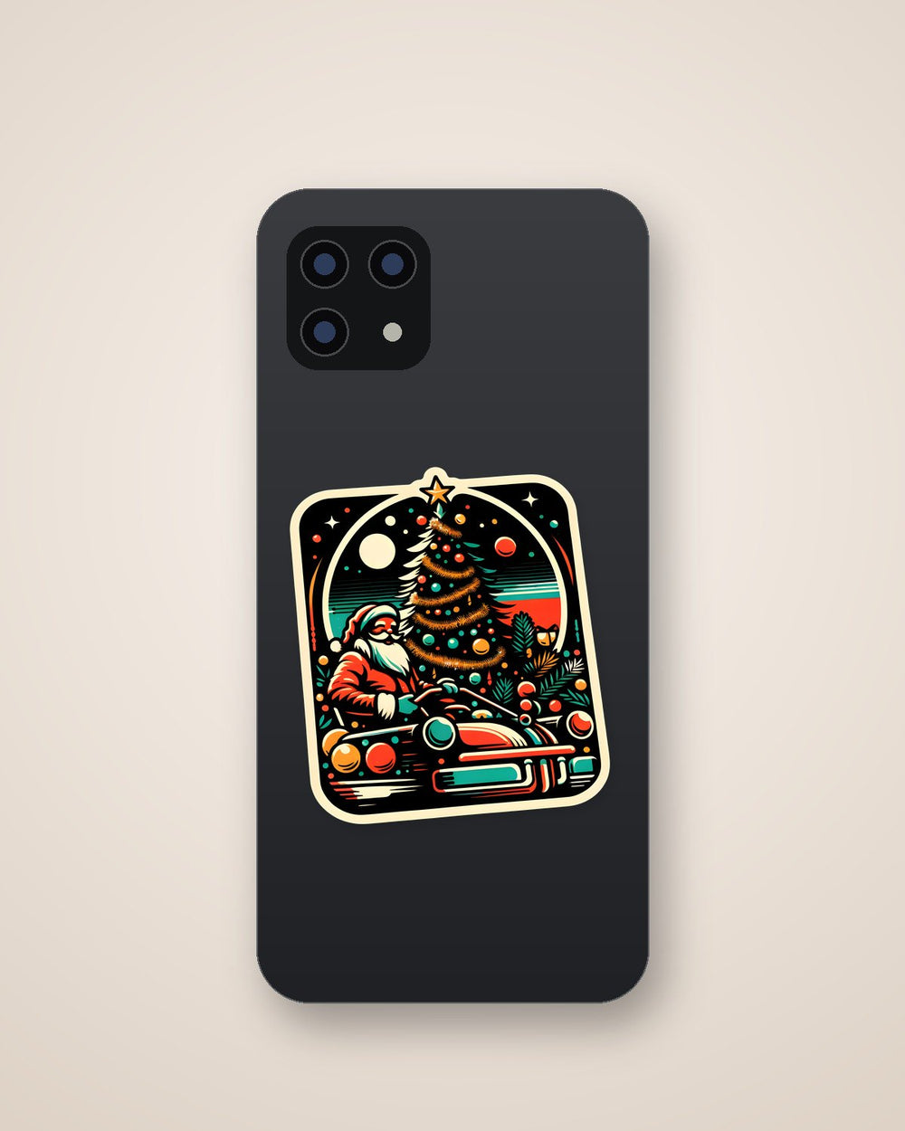 Santa Claus & Christmas Tree Retro Sticker