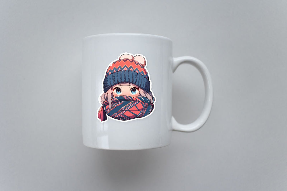 Anime Girl in Scarf and Knitted Hat Sticker