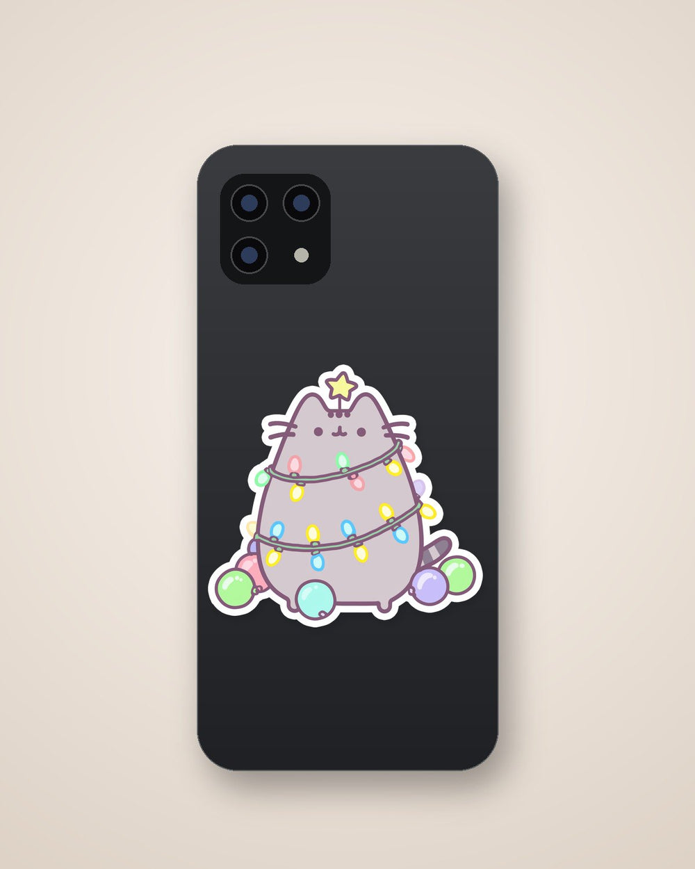 Pusheen Christmas Tree Lights Sticker