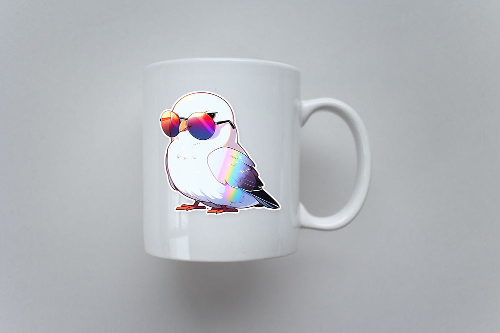 Funny White Bird with Glasses Sticker