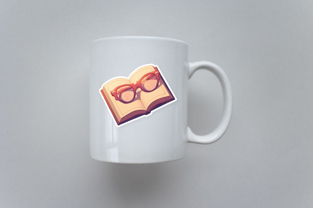 Aesthetic Open Book with Glasses Sticker