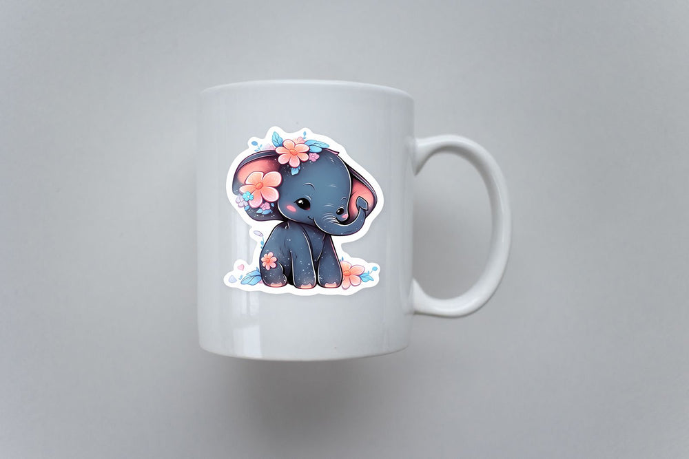 Baby Elephant with Flowers Sticker