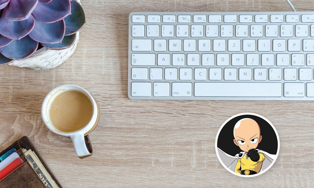 One-Punch Man Saitama Clenched Fist Black Round Sticker