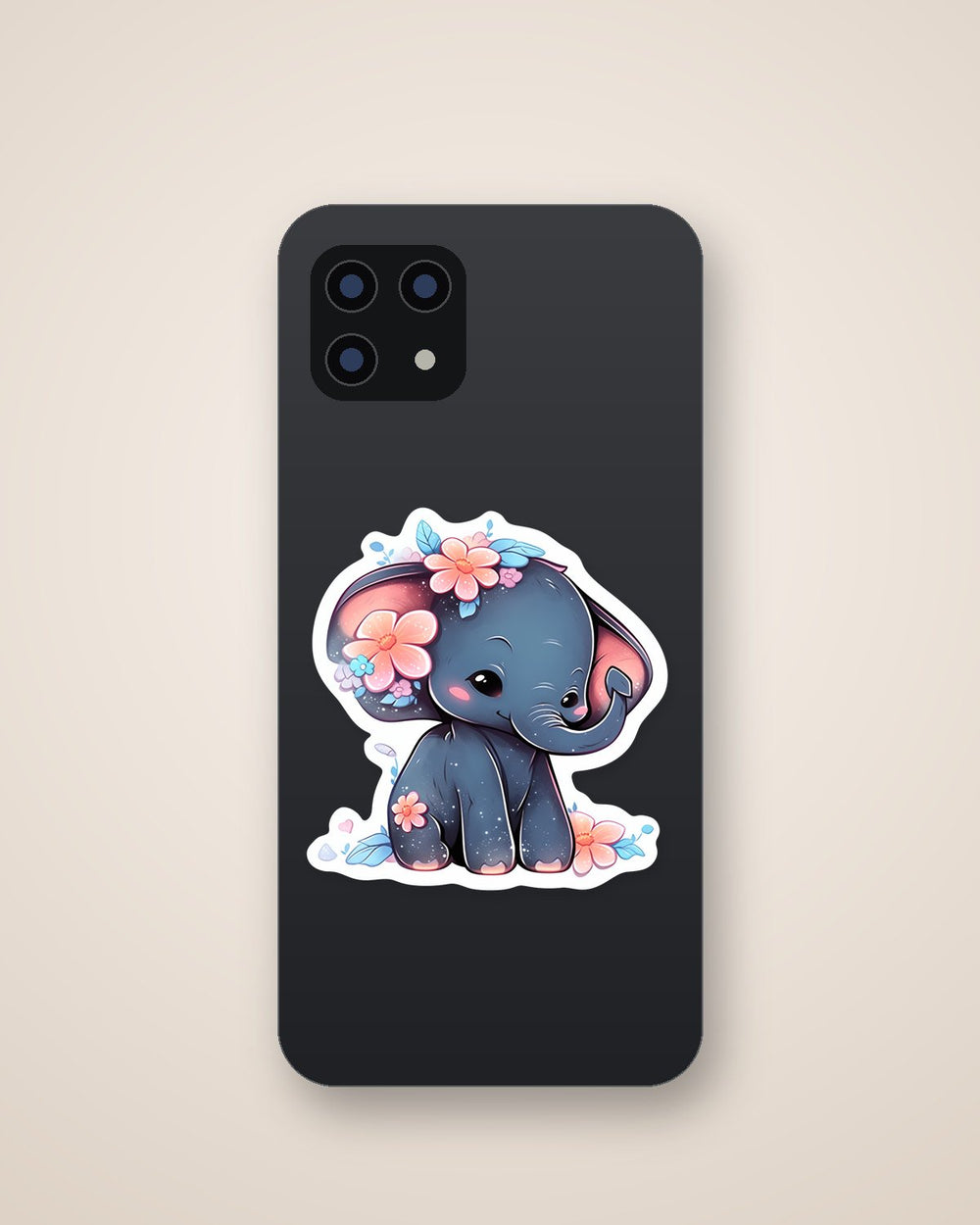 Baby Elephant with Flowers Sticker