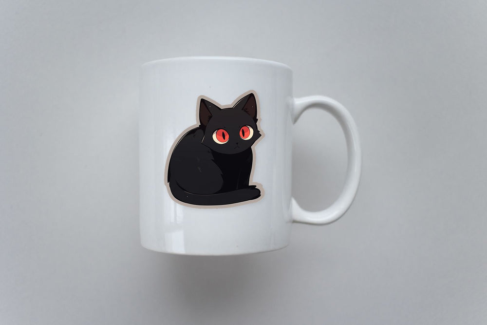 Black Cat with Red Eyes Cartoon Sticker