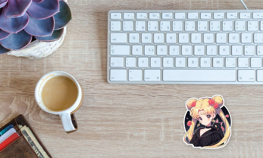 Sailor Moon with Luna Cat on Shoulder Sticker