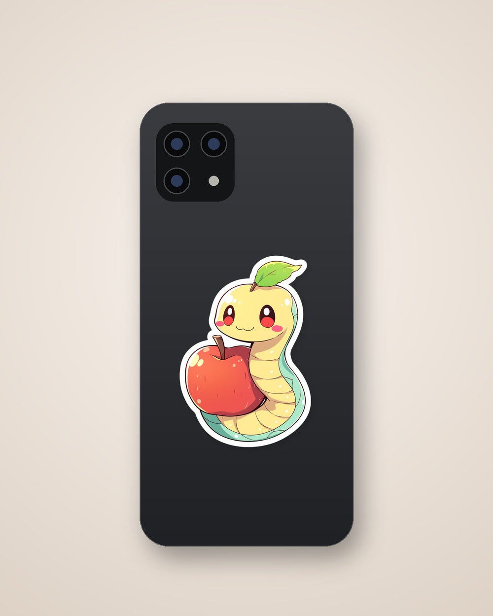Cute Worm with Apple Sticker