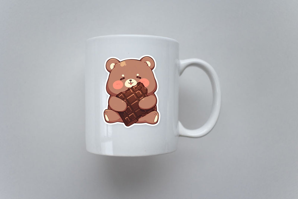 Cute Brown Bear with Chocolate Bar Sticker