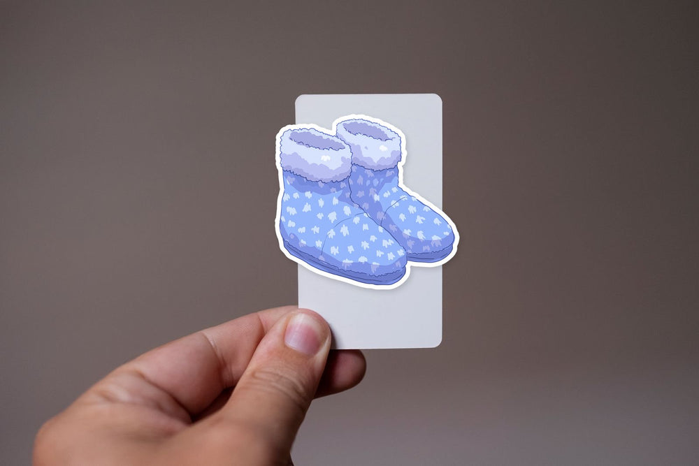Cozy Fluffy Winter Slippers Blue Christmas Sticker