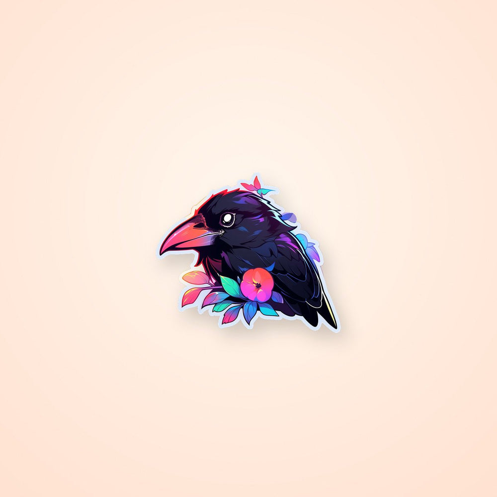 Crow & Leaves Colorful Sticker