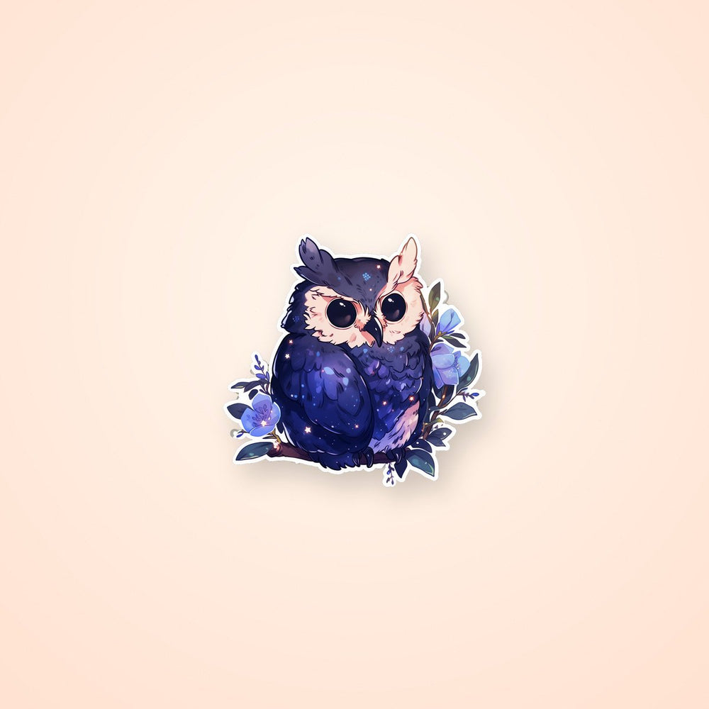 Purple Owl on Branch Art Sticker