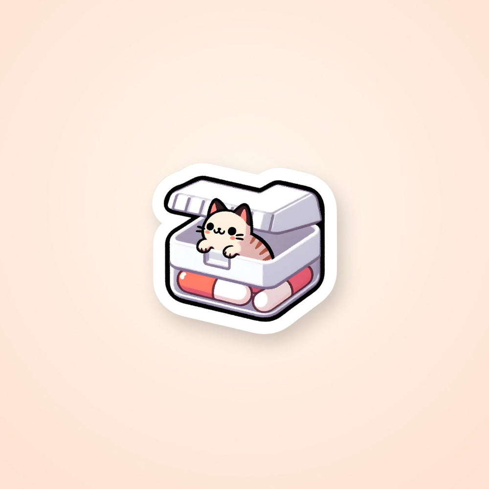 Cat in Pill Box Kawaii Sticker