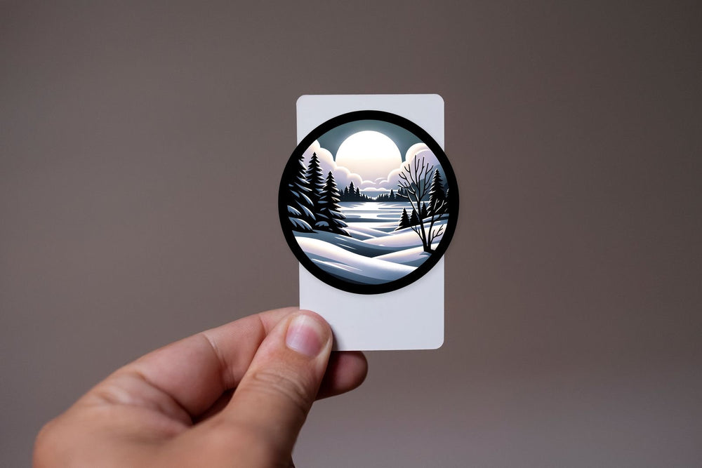 Snowy Forest & Moon Round Sticker