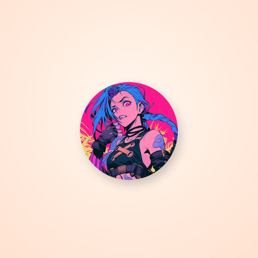League of Legends Jinx Pink Eyes and Blue Hair Sticker