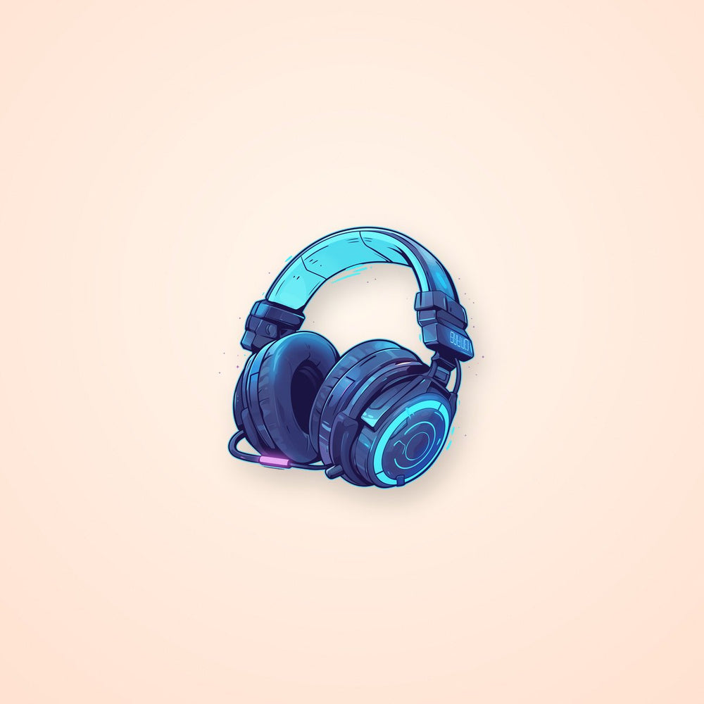 Neon Gaming Headset Futuristic Blue Clipart Sticker