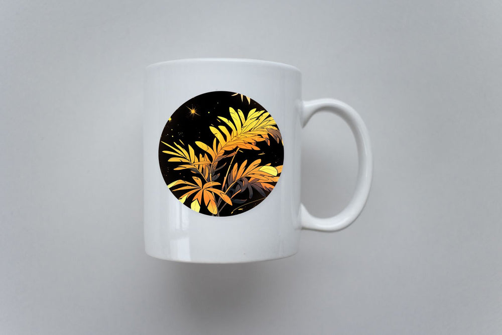 Yellow & Orange Palm Leaves Round Sticker