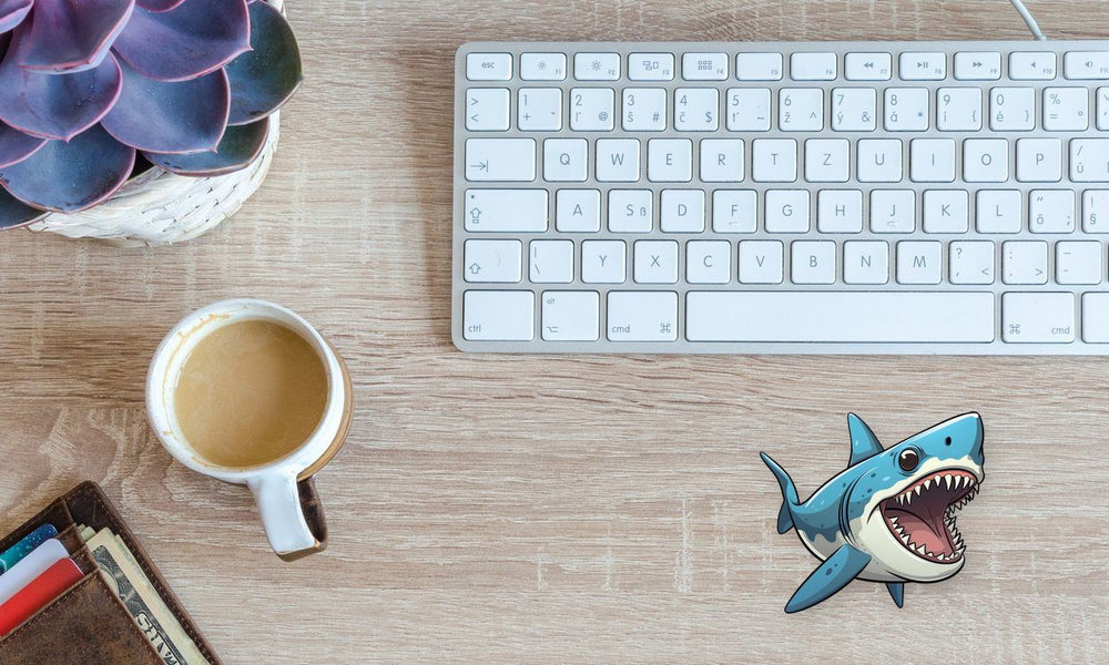 Cartoon Big Toothy White Shark Sticker