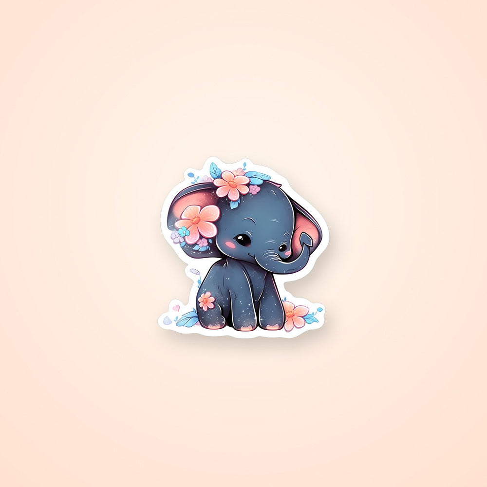 Baby Elephant with Flowers Sticker