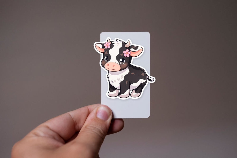 Cute Baby Cow with Flowers Sticker
