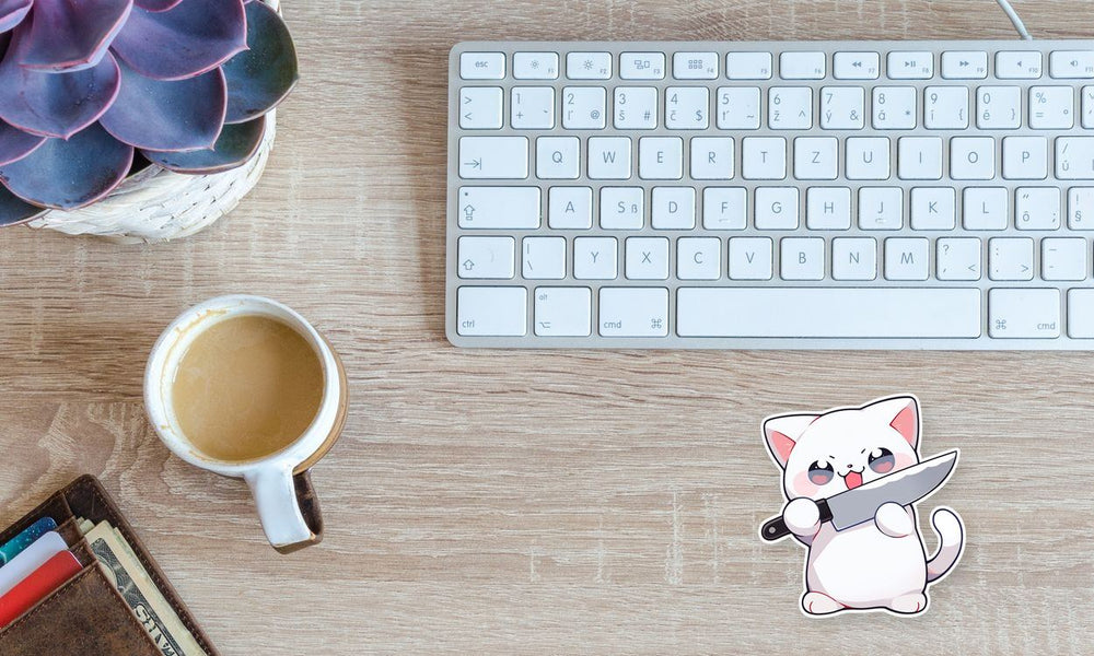 Cute White Kitty with Knife Sticker