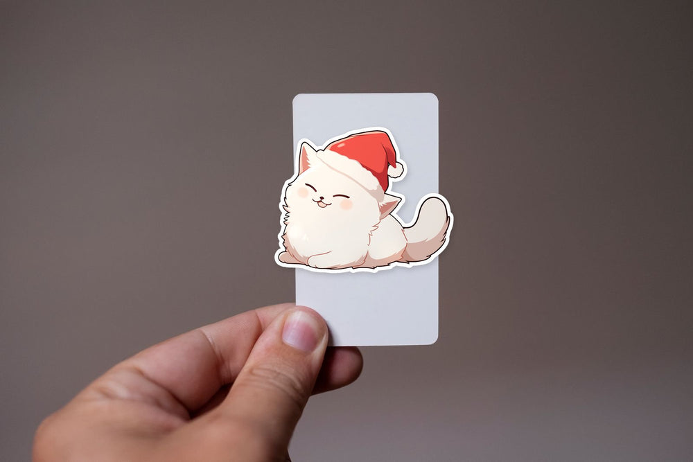 White Cat with a Santa Hat Sticker