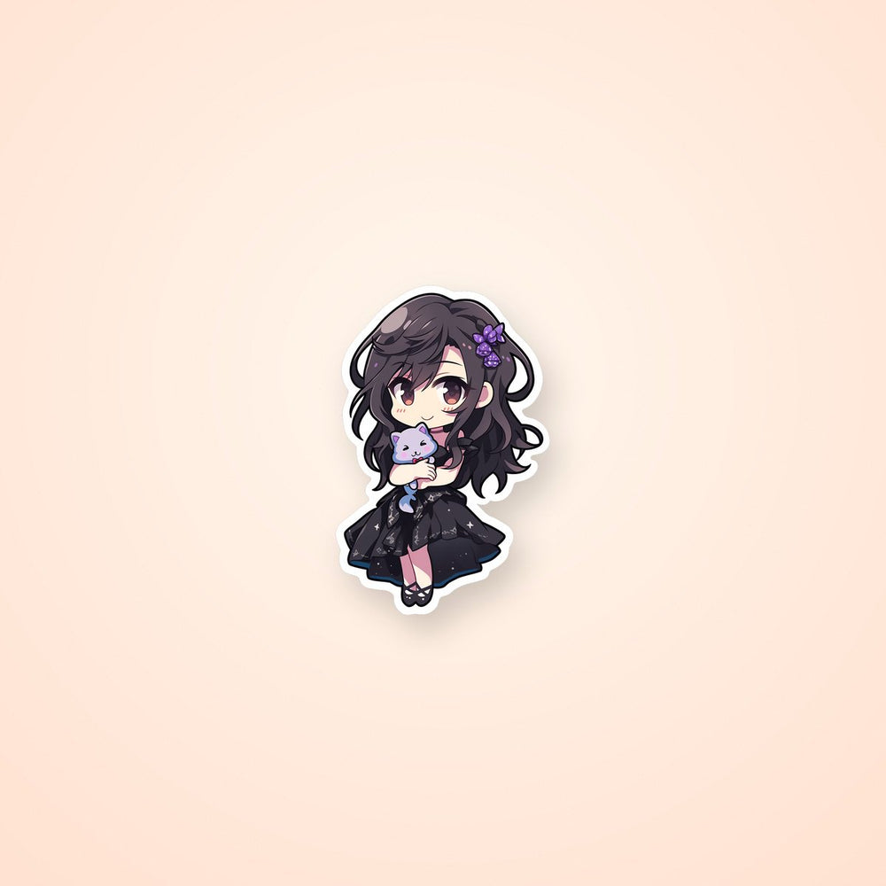Chibi Anime Girl with Toy Cat Sticker