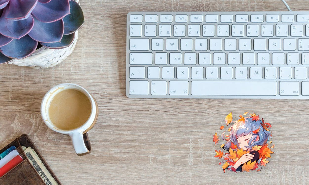 Anime Girl with Autumn Leaves Sticker