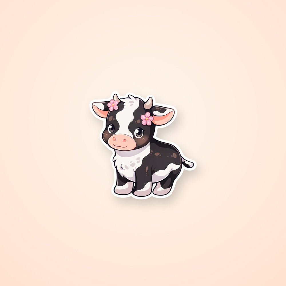 Cute Baby Cow with Flowers Sticker