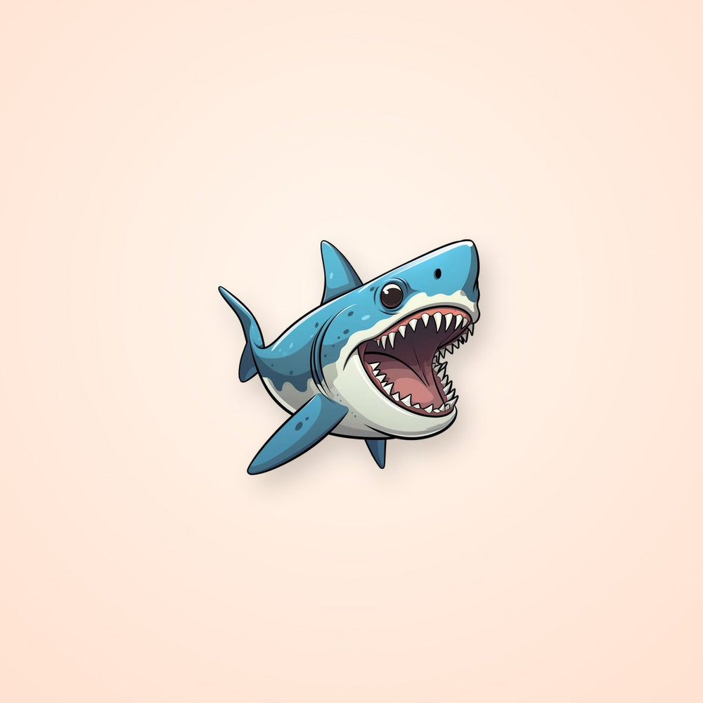 Cartoon Big Toothy White Shark Sticker