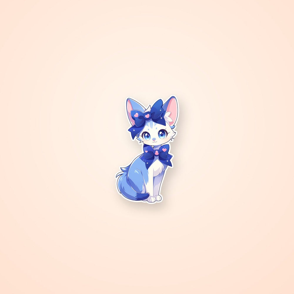 Cute Blue Anime Cat with Bow Sticker