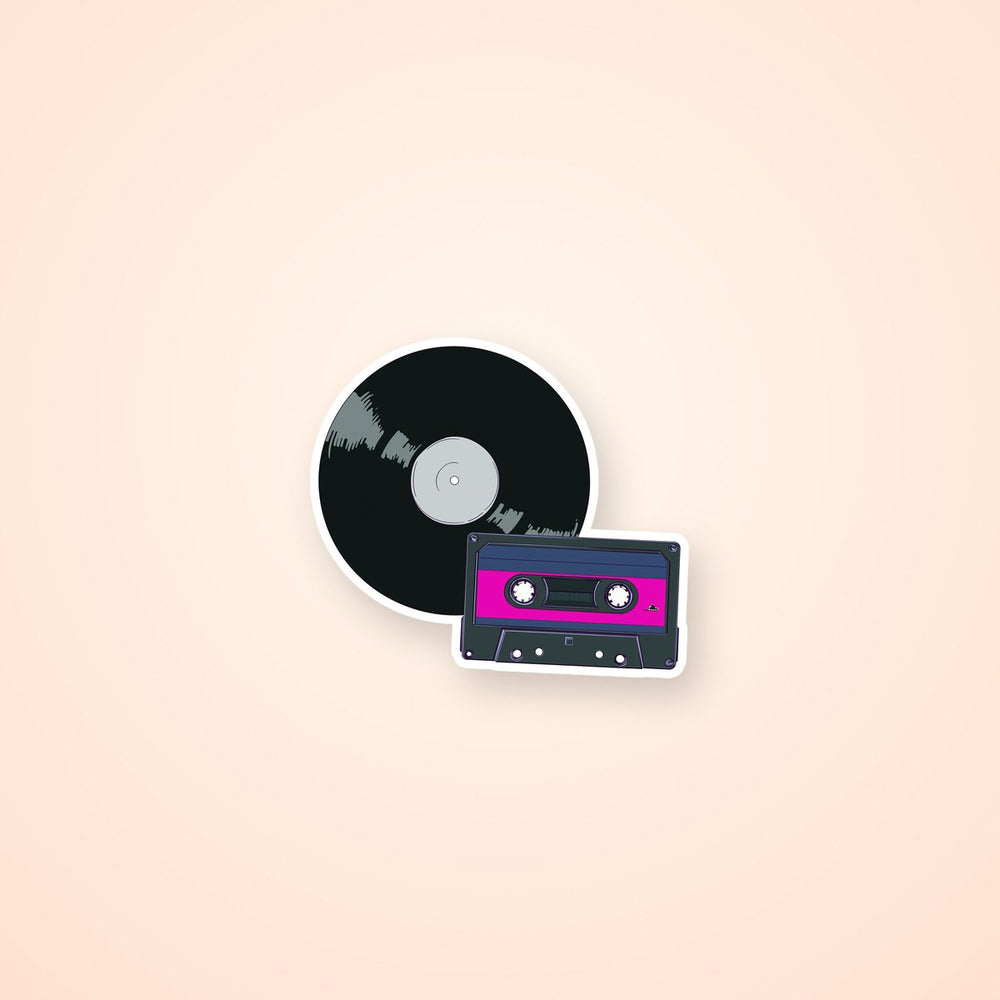 Retro Vinyl Record & Cassette Music Aesthetic Sticker