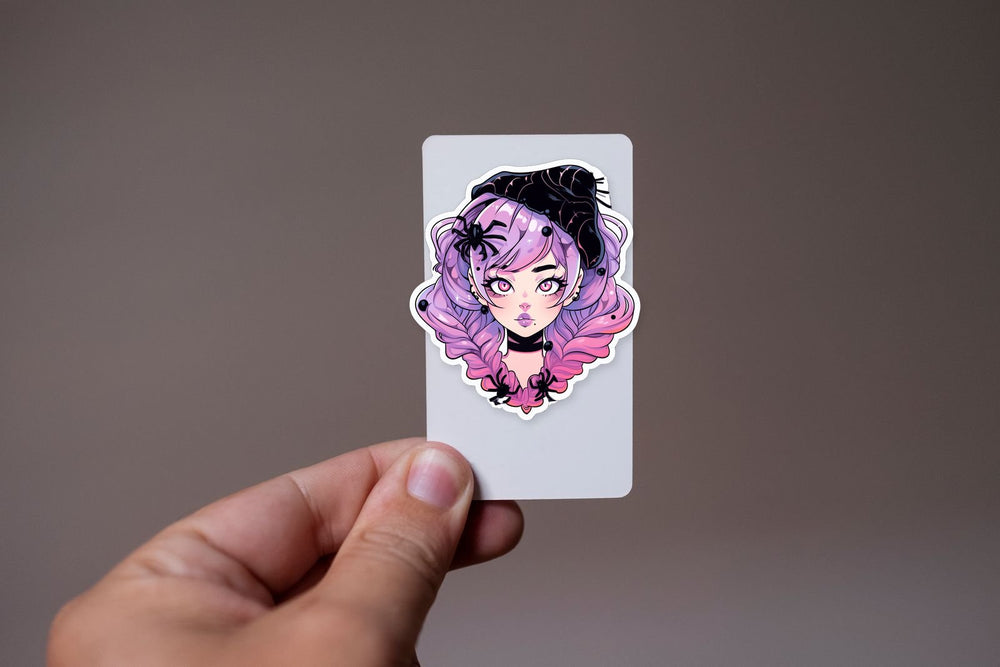 Halloween Anime Girl with Spiders Sticker