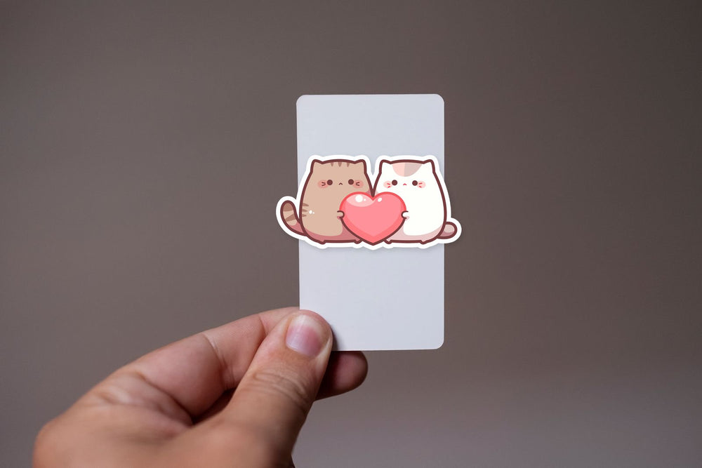 Cute Cats Holding Heart Sticker