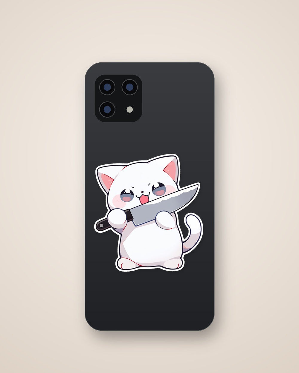 Cute White Kitty with Knife Sticker