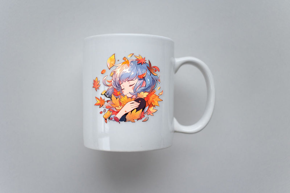 Anime Girl with Autumn Leaves Sticker