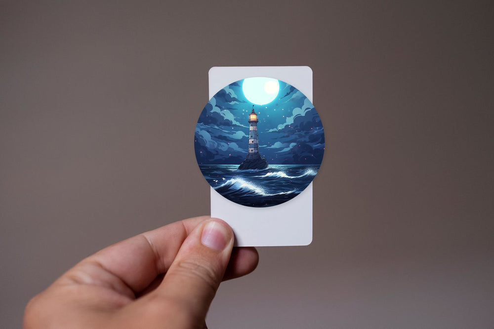 Lighthouse in Night Ocean Round Sticker