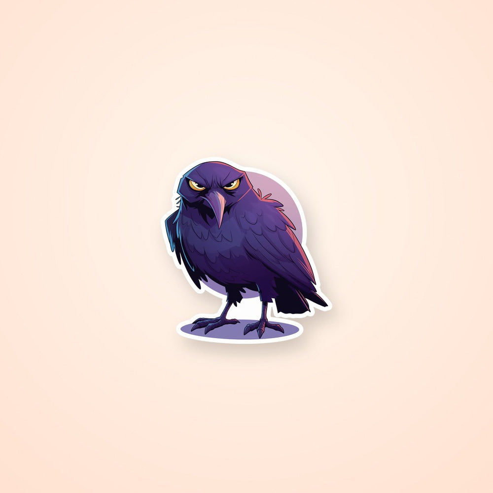Grumpy Raven Cartoon Sticker