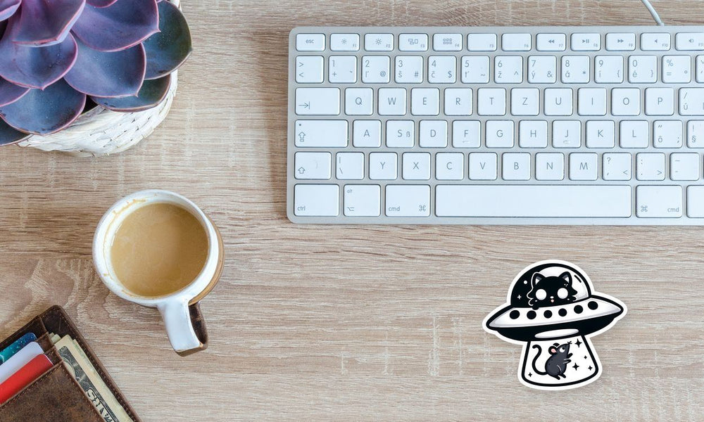 UFO Cat Abducting Mouse Sticker
