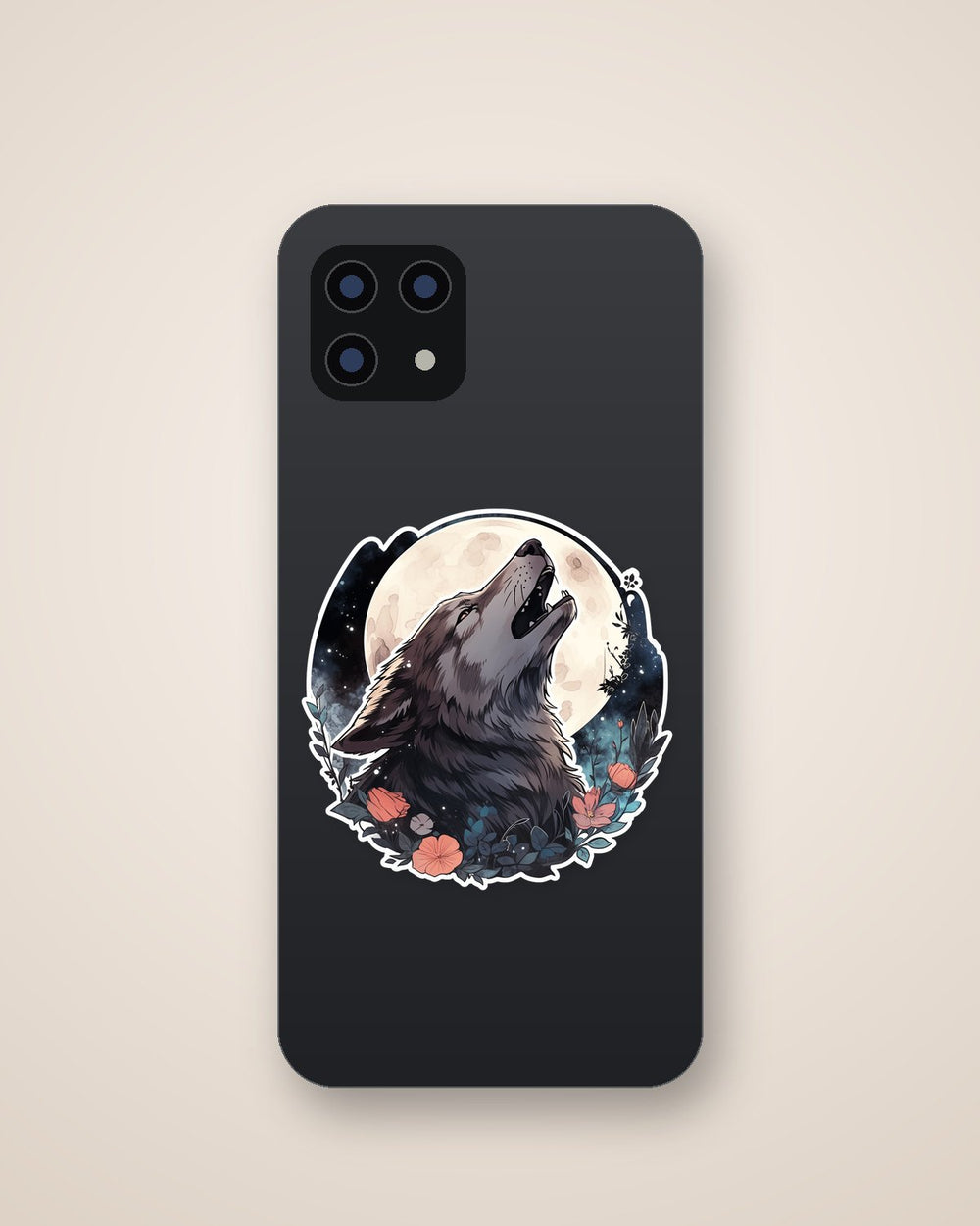 Wolf Howling at the Moon Art Sticker