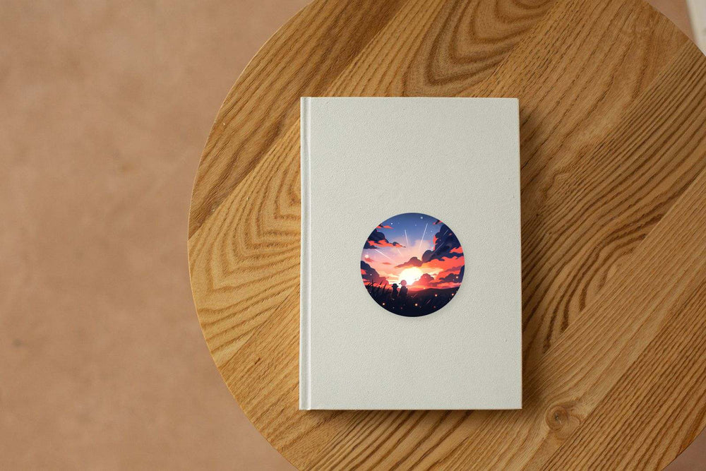 Two Children Watching Sunset Round Sticker